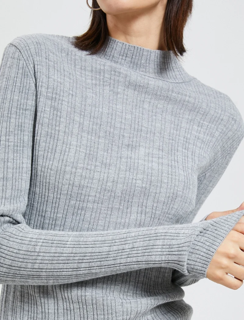 كوتون Ribbed Knitwear Sweater Half Turtleneck