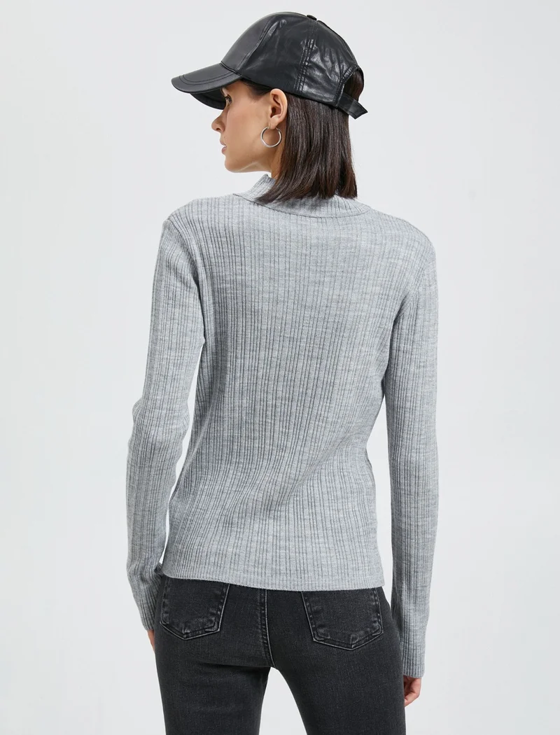 كوتون Ribbed Knitwear Sweater Half Turtleneck