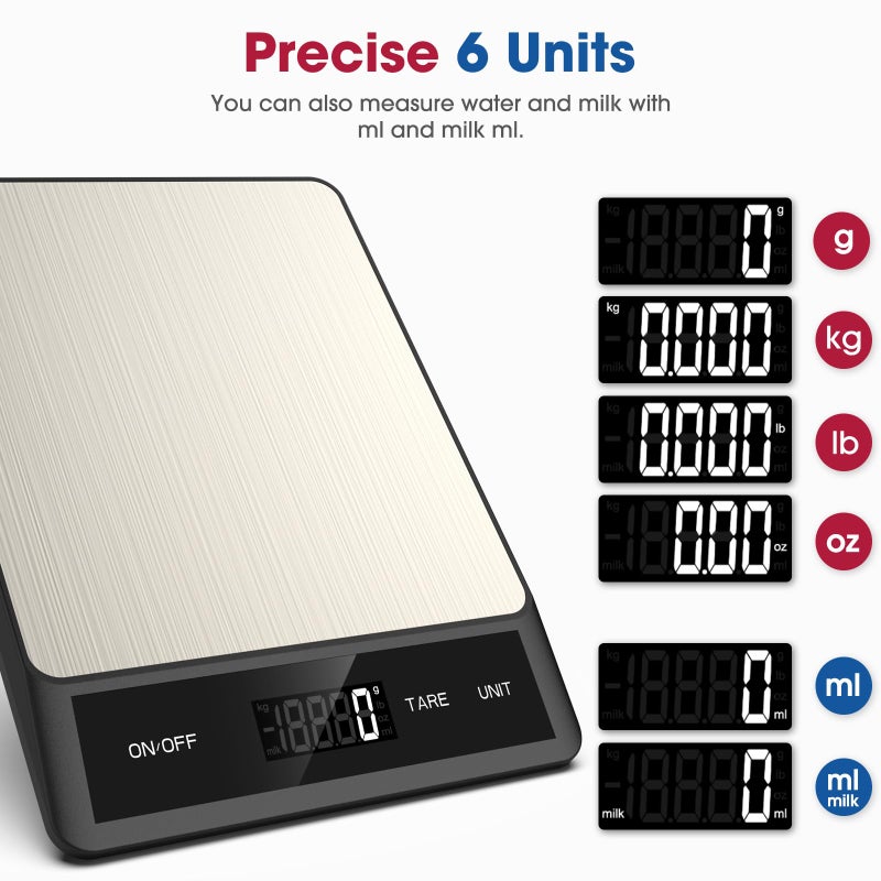 Mik-Nana Food Scale, Digital Kitchen Scale with 6 Units Tare Function & LCD Display, 11lb Stainless Steel Weight Grams and Ounces for Baking, Cooking and Meal Prep (Batteries Included) - Image 3