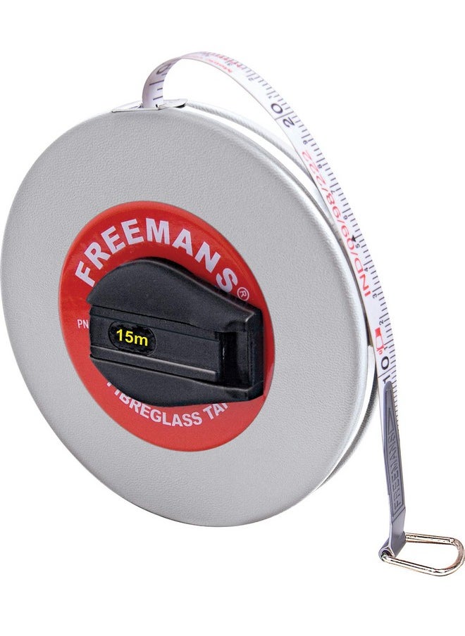 FREEMANS FREEMANS Leatherette 15m:13mm Fibreglass Measuring Tape - 15m/50ft || Case Reinforced with Stainless Steel Band || Durable Winding Mechanism Handle and Stainless Steel Mouth with End Hook  - Image 1