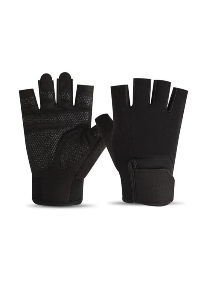 Generic "Half-Finger Gym Gloves for Men & Women – Breathable, Anti-Slip Workout Gloves with Wrist Support – Ideal for Weightlifting, Dumbbell & Fitness Training – Black"  - Image 1