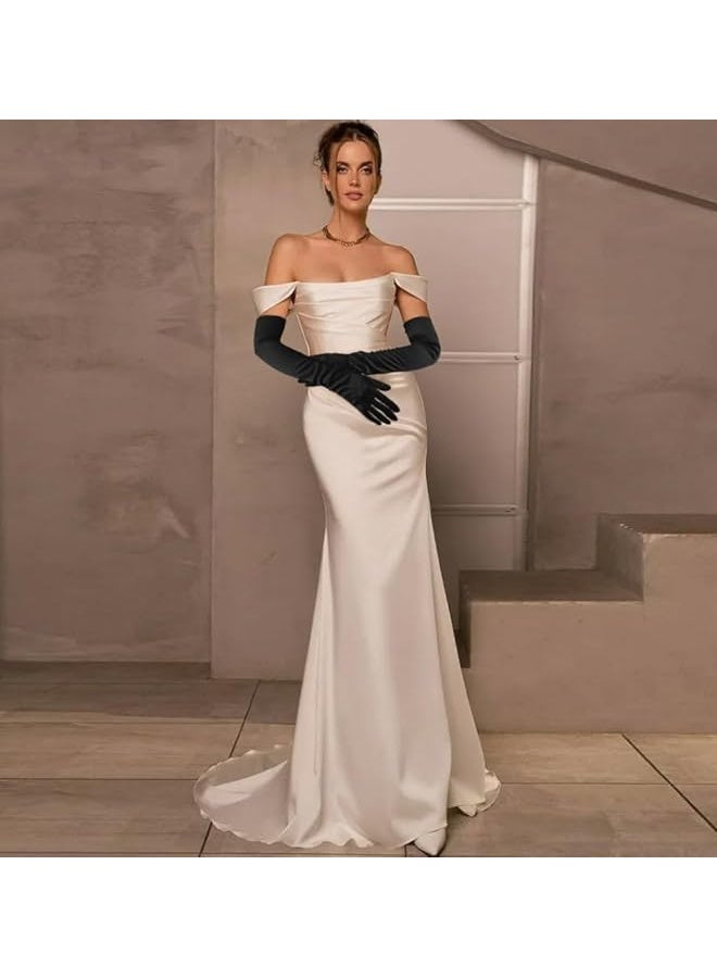 فستان زفاف طويل من الساتان لحفلات الأوبرا وحفلات الشاي وقفازات أنيقة وزي تنكري بمقاس للبالغين - Image 5