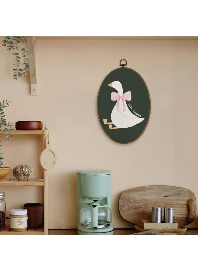 LKETW Coquette Pink Bow Silly Goose Oval Wall Art Decor, Dark Green Goose Oval Canvas Hanging Decor, Preppy Farmhouse Animal Wall Decorations for Girly Room Bedroom Dorm Home, 8.6x11.4 Inch - Image 5