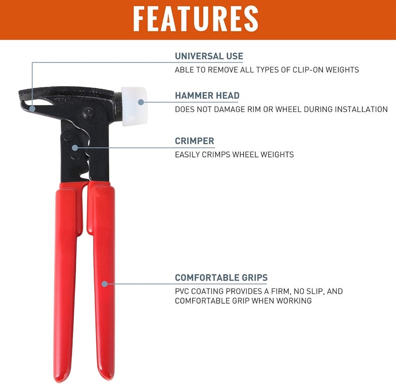 RockTrix - Heavy Duty Wheel Weight Hammer - Balancing Tool Hammer Plier for Clip On Weights - Red - Image 4