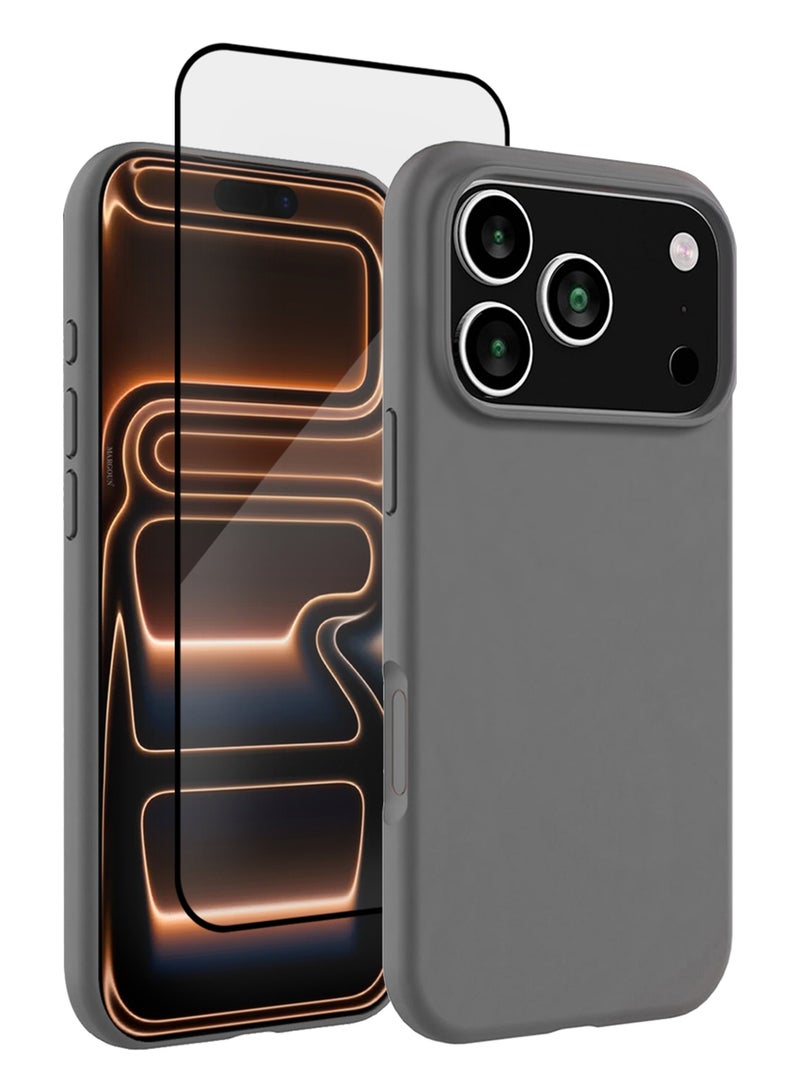 CATANES 2 Packs Silicone Protective Phone Case for iPhone 17 Pro Max - Soft Anti-Scratch Microfiber Lining Ultra Slim Drop Protection Phone Cover with 3D Screen Protector - Dark Grey - Image 1