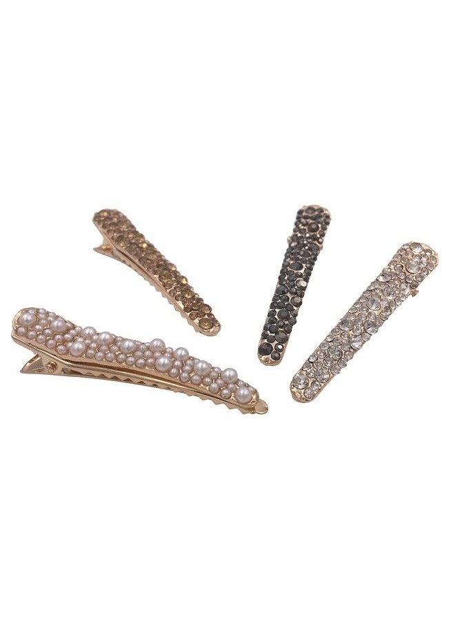 Lizzie Kay 4 Gold Tone Rhinestone Crystal Pearl Beak Duckbill Alligator Clip Pin Hair Accessories Women Girls  - Image 4