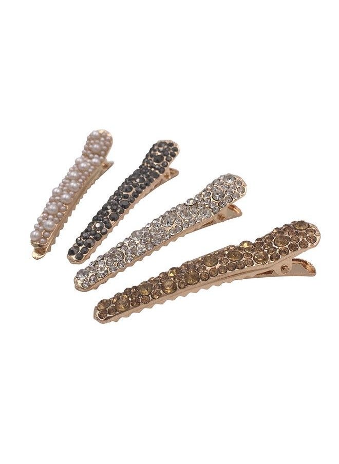 Lizzie Kay 4 Gold Tone Rhinestone Crystal Pearl Beak Duckbill Alligator Clip Pin Hair Accessories Women Girls  - Image 1