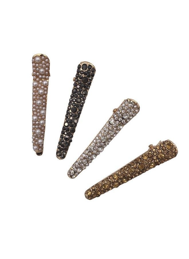 Lizzie Kay 4 Gold Tone Rhinestone Crystal Pearl Beak Duckbill Alligator Clip Pin Hair Accessories Women Girls  - Image 5