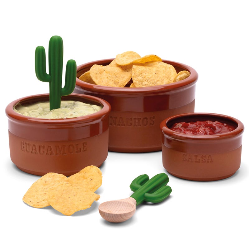 Monkey Business Bowlero Dipping Bowls Set  Terracotta Serving Bowls With 3 Dipping Sauce Bowls And 2 Dip Spoons  Decorative Mexican Serving Bowl Set For Guacamole Salsa BBQ Soy Sauce Mexican Dips - Image 1