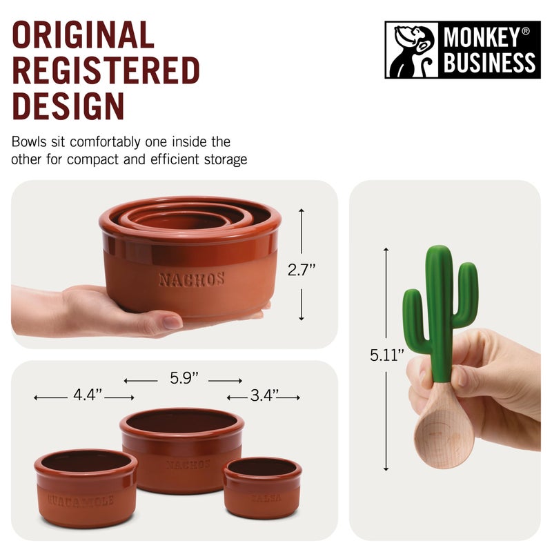 Monkey Business Bowlero Dipping Bowls Set  Terracotta Serving Bowls With 3 Dipping Sauce Bowls And 2 Dip Spoons  Decorative Mexican Serving Bowl Set For Guacamole Salsa BBQ Soy Sauce Mexican Dips - Image 4