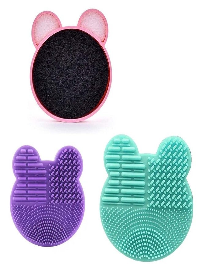 MobFest® Silicone Makeup Brushes Cleaning Sponge Mickey Bear Scrub Pad Cosmetic Brush Cleaner Tray, Multicolor (M, 1) - Image 1
