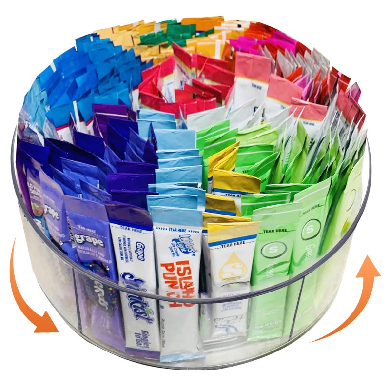 HALAGAS Drink Packet Organizer Water Packet Organizer Water Flavor Packet Organizer Lazy Susan Organizer for Drink Mixes Rotating Storage for Drink Mixes Necessities in Cabinets,Shelves, or Countertop - Image 1