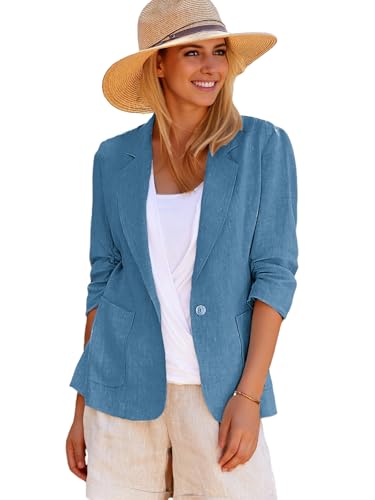 Mina Self Blue Blazer Jacket for Women Royal Light Bady Blue Stretch Sweatshirt Beach Knit Stretchy Travel Elegant Lined Slim Soft Ladies Tops and Blouses Blazers Jackets Suit Blue L - Image 1