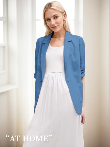 Mina Self Blue Blazer Jacket for Women Royal Light Bady Blue Stretch Sweatshirt Beach Knit Stretchy Travel Elegant Lined Slim Soft Ladies Tops and Blouses Blazers Jackets Suit Blue L - Image 3