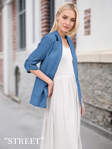 Mina Self Blue Blazer Jacket for Women Royal Light Bady Blue Stretch Sweatshirt Beach Knit Stretchy Travel Elegant Lined Slim Soft Ladies Tops and Blouses Blazers Jackets Suit Blue L - Image 4