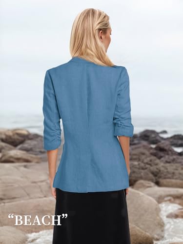 Mina Self Blue Blazer Jacket for Women Royal Light Bady Blue Stretch Sweatshirt Beach Knit Stretchy Travel Elegant Lined Slim Soft Ladies Tops and Blouses Blazers Jackets Suit Blue L - Image 5