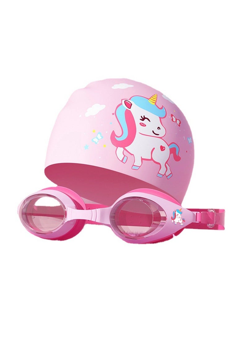 طفل بنت 2 قطعة سليكوون سباحة غطاء 3-12 سنة يونيكورن سباحة غطاء مع نظارات واقية - Image 1