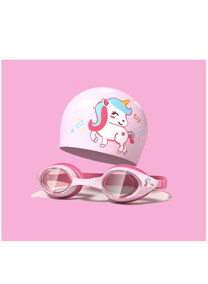 طفل بنت 2 قطعة سليكوون سباحة غطاء 3-12 سنة يونيكورن سباحة غطاء مع نظارات واقية - Image 5