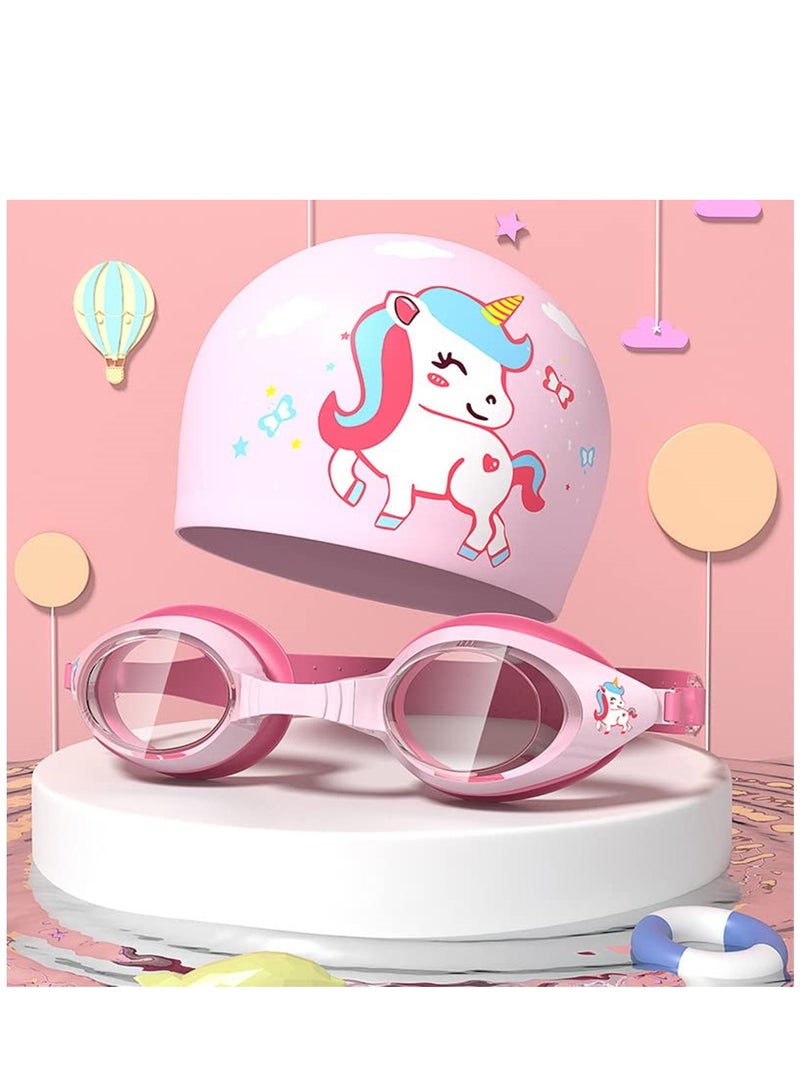 طفل بنت 2 قطعة سليكوون سباحة غطاء 3-12 سنة يونيكورن سباحة غطاء مع نظارات واقية - Image 2