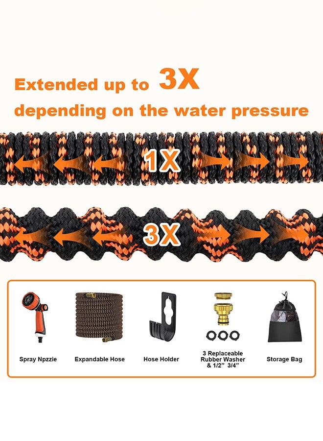 عربست خرطوم حديقة 30 مترا ، خرطوم حديقة قابل للتوسيع مع محولات 1/2 بوصة و 3/4 بوصة (19 مم و 13 مم) ، 10 أوضاع سقي ، لاتكس ثلاثي سميك متين مع تركيبات وحقيبة نحاسية ، برتقالي - Image 4