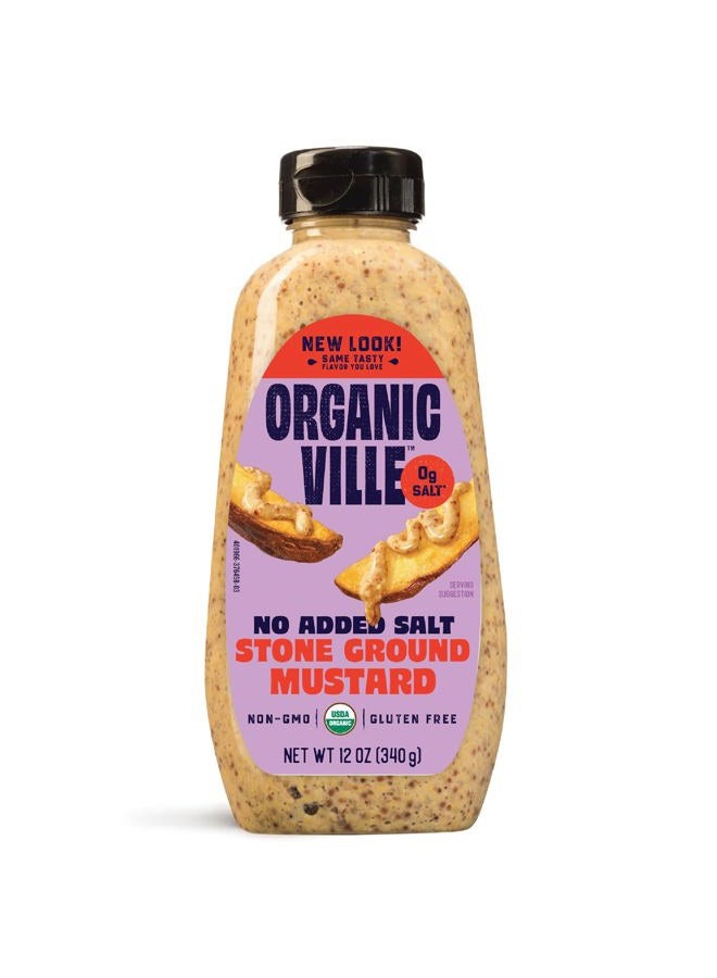 Organicville Stone Ground Mustard - Organic Mustard, 0g Added Sugar, Mustard Stone Ground Organic, Vegan, Gluten Free, USDA Organic, Non-GMO, Whole 30, Paleo, Keto-Friendly - 12 Oz - Image 1