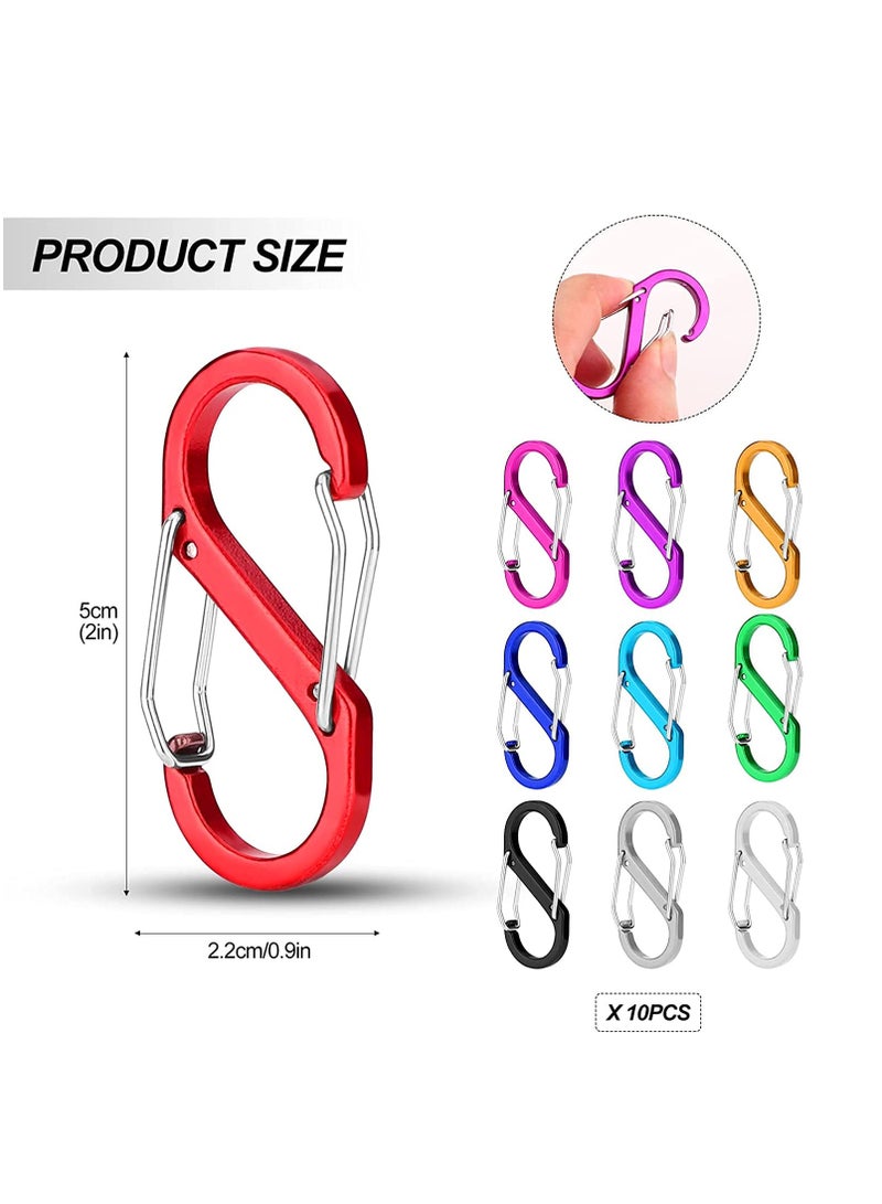 Excefore 8 قطع مشابك كارابينيه خفيفة الوزن من الألمنيوم على شكل S مع قفل مزدوج لمفاتيح كارابينيه لحقيبة الظهر للتخييم في الهواء الطلق - Image 5