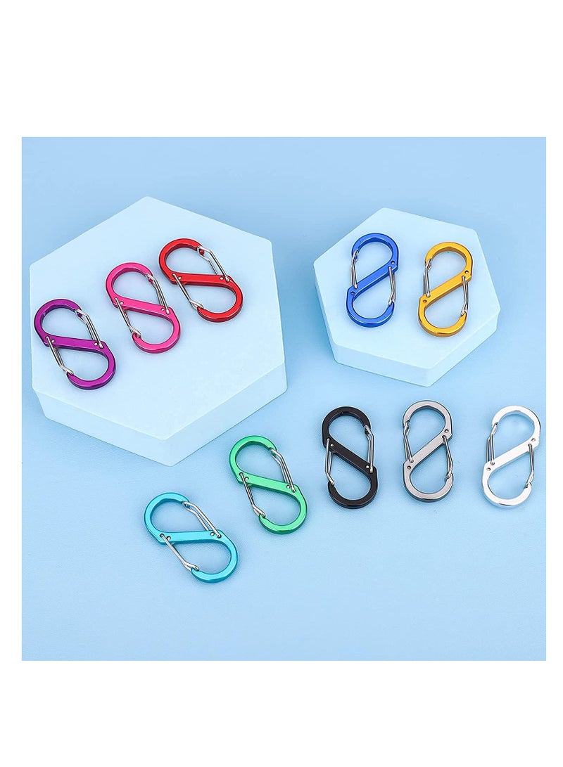 Excefore 8 قطع مشابك كارابينيه خفيفة الوزن من الألمنيوم على شكل S مع قفل مزدوج لمفاتيح كارابينيه لحقيبة الظهر للتخييم في الهواء الطلق - Image 4