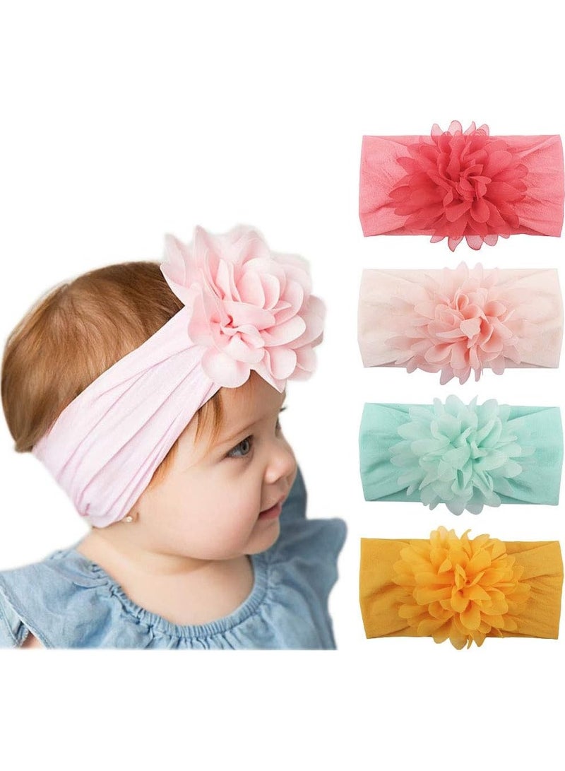 iMissiu 12 Pieces Baby Girl Floral Nylon Headbands, Chiffon Flower Elastic Nylon Hair Bands for Toddler Infants Newborn - Image 2