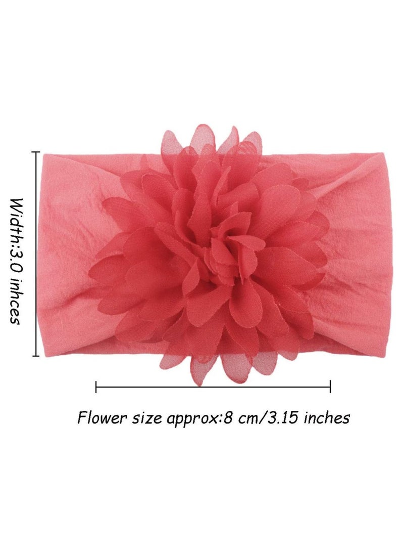 iMissiu 12 Pieces Baby Girl Floral Nylon Headbands, Chiffon Flower Elastic Nylon Hair Bands for Toddler Infants Newborn - Image 3