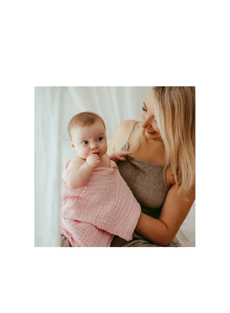أنفي بيبي Set of 2 Organic Muslin Bath Towel- Pink and White