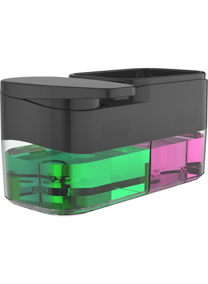 موزع صابون 3 في 1 مع حامل إسفنجة | سعة 1000 مل | قابل لإعادة التعبئة بسهولة | يُثبت على الحائط | لمطبخ وحمام أنيق ومرتب(اسود) - Image 5