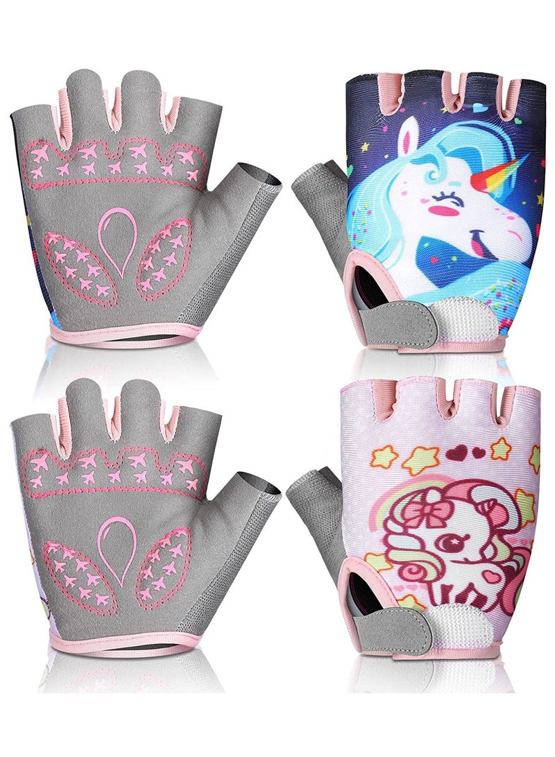 قفازات رياضية نصف أصابع للأطفال على شكل يونيكورن - 2 زوج من قفازات ركوب الدراجات، الصيد، والرياضات الخارجية للأولاد والبنات (صغير) - مثالية للتخييم والمغامرات النشطة! - Image 1