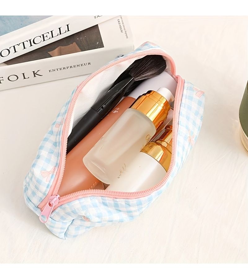 Green Plaid Multi Purpose Organizer Bag Pen Holder Makeup Pouch Coin Purse - Image 5