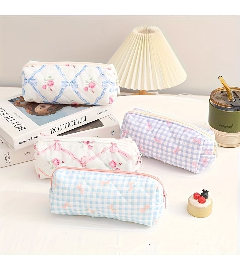 Green Plaid Multi Purpose Organizer Bag Pen Holder Makeup Pouch Coin Purse - Image 1