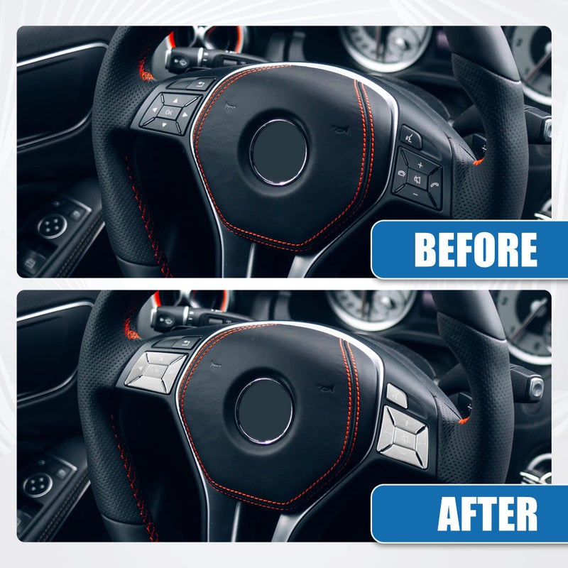 A ABSOPRO Car Steering Wheel Button Stickers Cover Interior Switch Button Decoration Trim for Mercedes Benz ML GL GLK GLA CLA CLS SL a Silver Tone (Set of 12) - Image 3