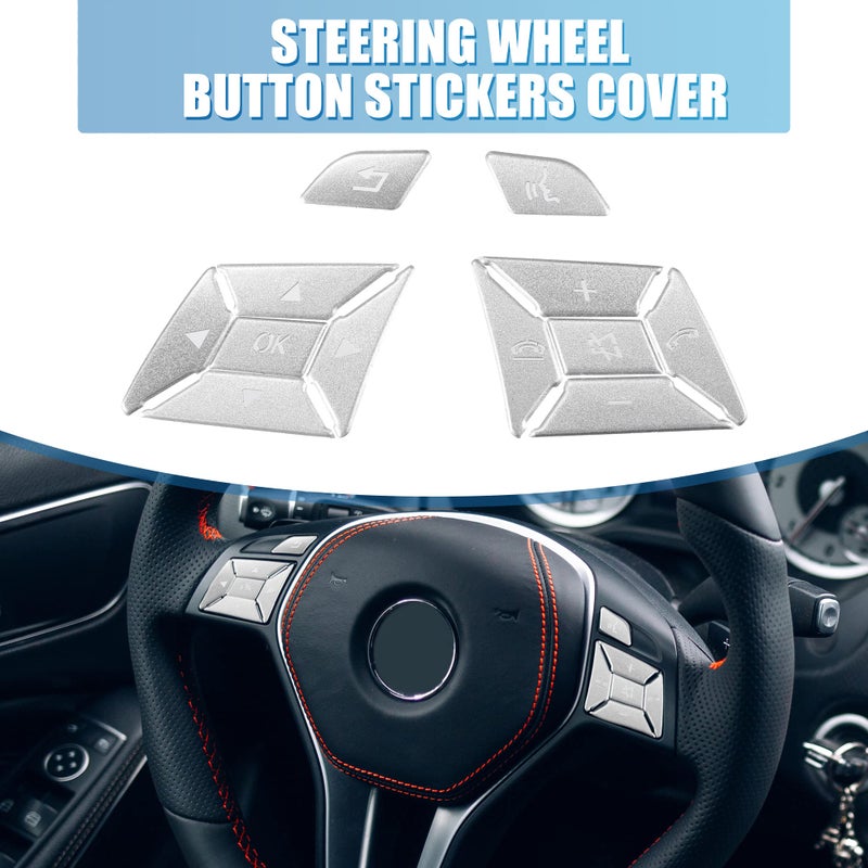 A ABSOPRO Car Steering Wheel Button Stickers Cover Interior Switch Button Decoration Trim for Mercedes Benz ML GL GLK GLA CLA CLS SL a Silver Tone (Set of 12) - Image 2