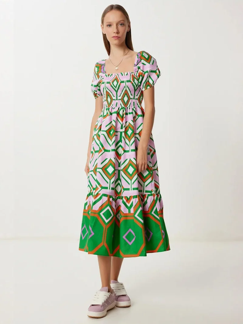 السعادة في إسطنبول ISTANBUL Batik Print Midi Dress with Ruffle Detail