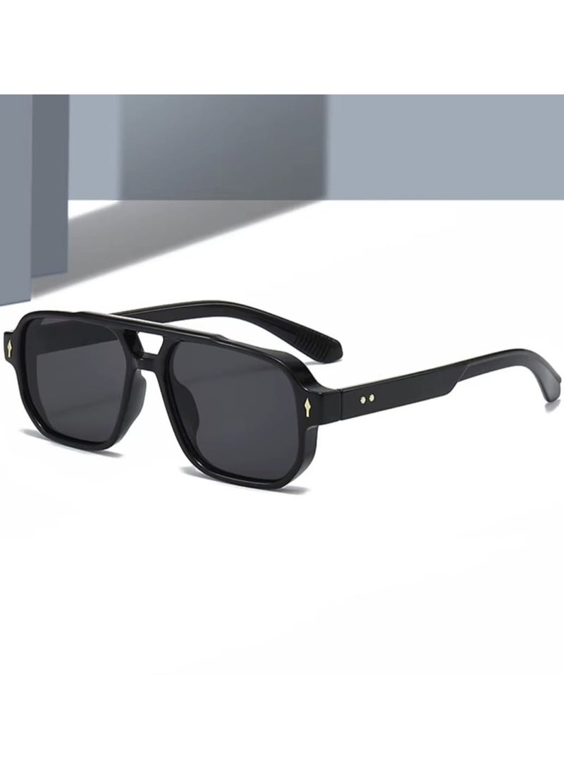 POLITE Vintage Double Bridge Designer Black Sunglass for men and Women, Trending Sunglass UV400 - Image 1