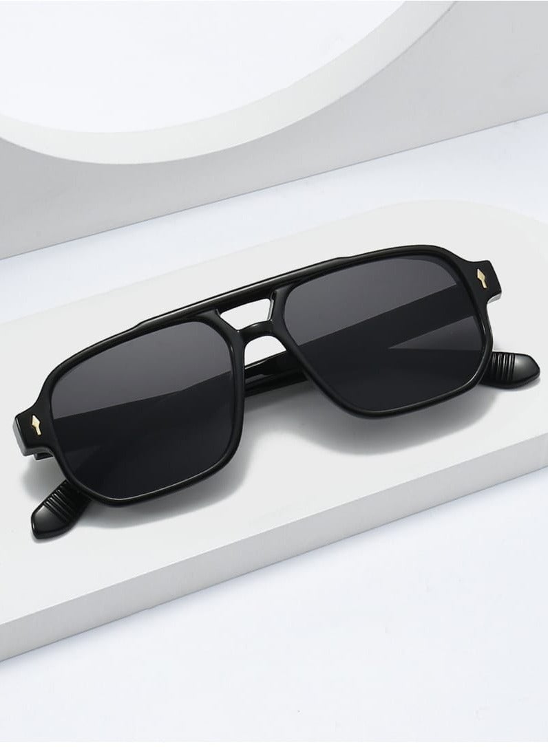 POLITE Vintage Double Bridge Designer Black Sunglass for men and Women, Trending Sunglass UV400 - Image 2