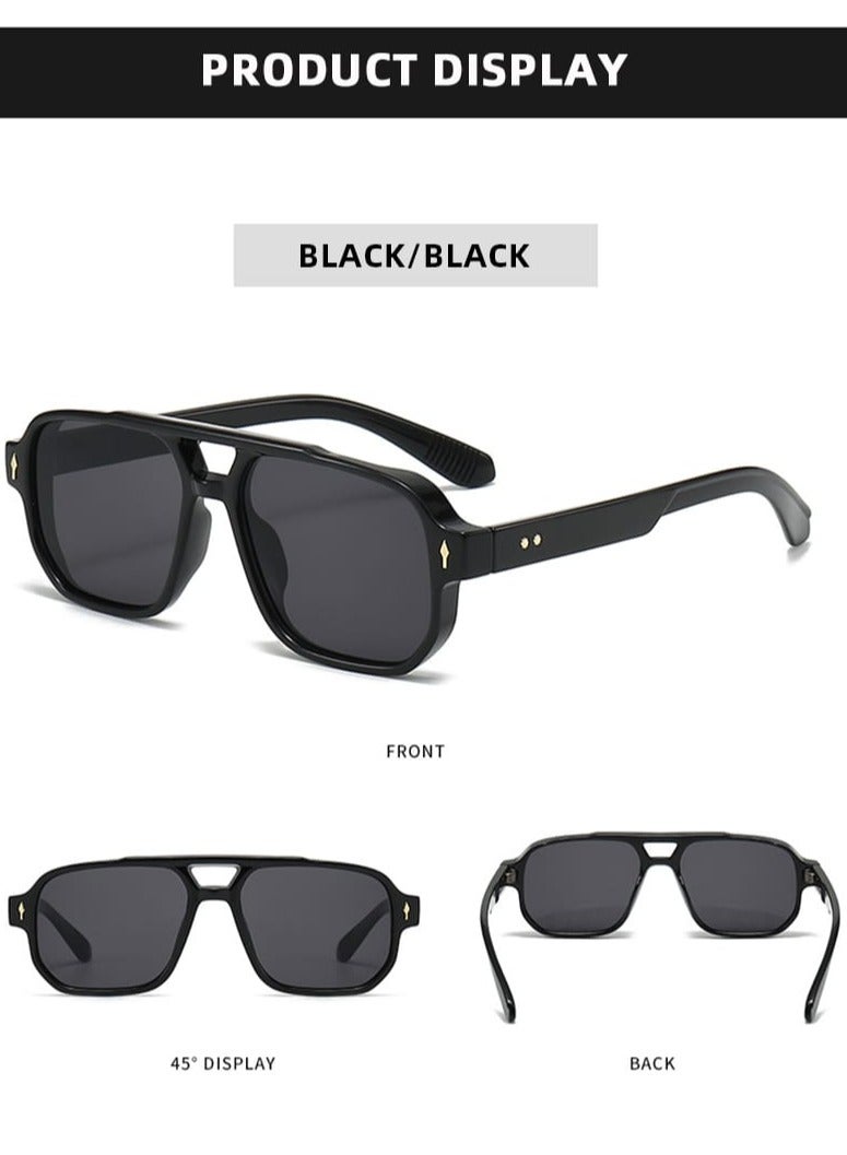 POLITE Vintage Double Bridge Designer Black Sunglass for men and Women, Trending Sunglass UV400 - Image 3