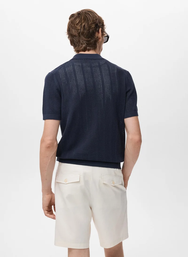 Mango Man Striped openwork knitted shirt