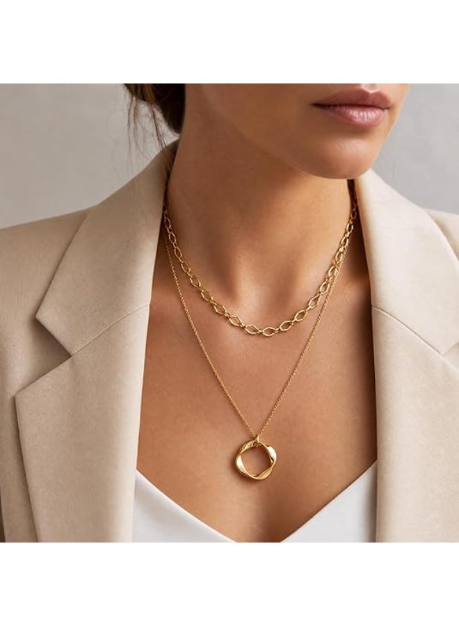 14K Gold Plated Layered Necklaces for Women – Stackable Dainty Gold Chain Necklace Layering Set – Beach Cute Fashion Pendant Choker – Jewelry Gift - Image 4