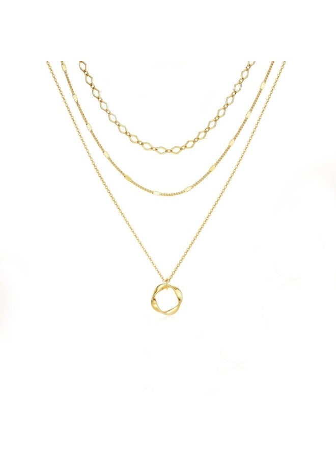 14K Gold Plated Layered Necklaces for Women – Stackable Dainty Gold Chain Necklace Layering Set – Beach Cute Fashion Pendant Choker – Jewelry Gift - Image 1