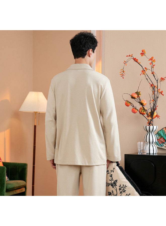 Fenton pure Cotton Lapel Bamboo Print Button-up Men's Long-sleeve Pajama Set - Image 3