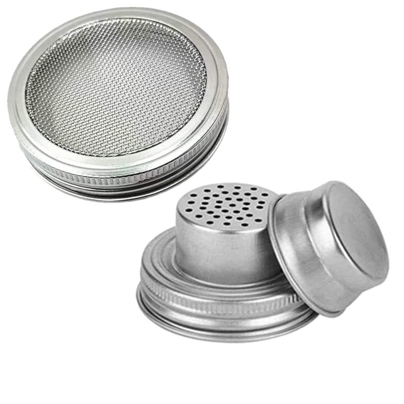 wollcocer Strainer Shaker Lids 316 Stainless Steel Mesh Strainer Lid Wide Mouth Sprouting Lids Set for Mason Jar Canning Lid - Image 1