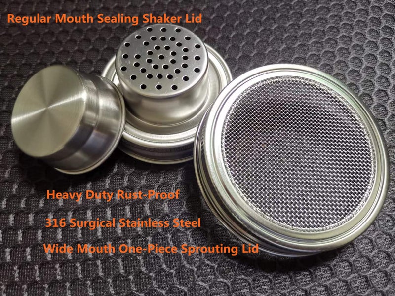 wollcocer Strainer Shaker Lids 316 Stainless Steel Mesh Strainer Lid Wide Mouth Sprouting Lids Set for Mason Jar Canning Lid - Image 2