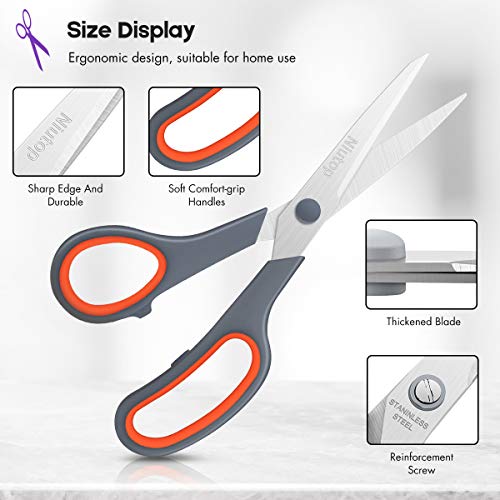 Niutop Scissors Bulk Set of 5-Pack, Niutop 8" Multipurpose Sharp Sewing Craft Fabric Scissors for Office Home High/Middle School Student Office Teacher Art Supplies, Soft Comfort-Grip Right/Left Handles - Image 3