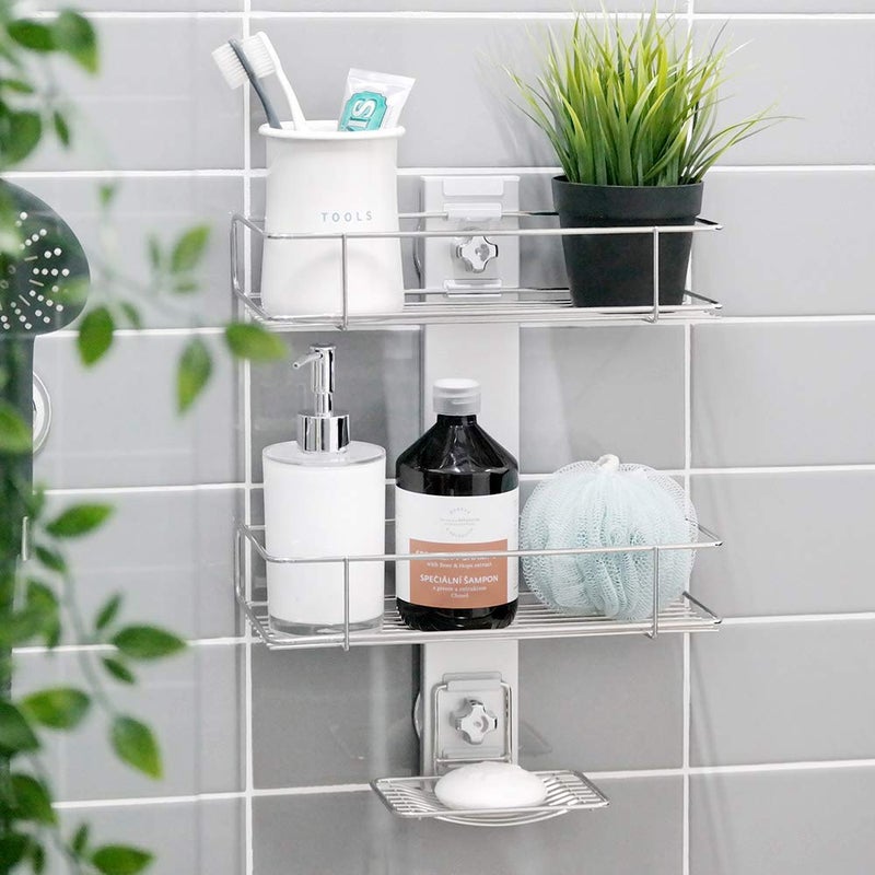 Bath Beyond BATHBEYOND Shower Caddy Suction Cup Tier Shower Shelf  Adjustable Shower Caddy 400 Stainless Steel NoDrilling and Extra Adhesive Sticker for More Stronger Suction 3Tier