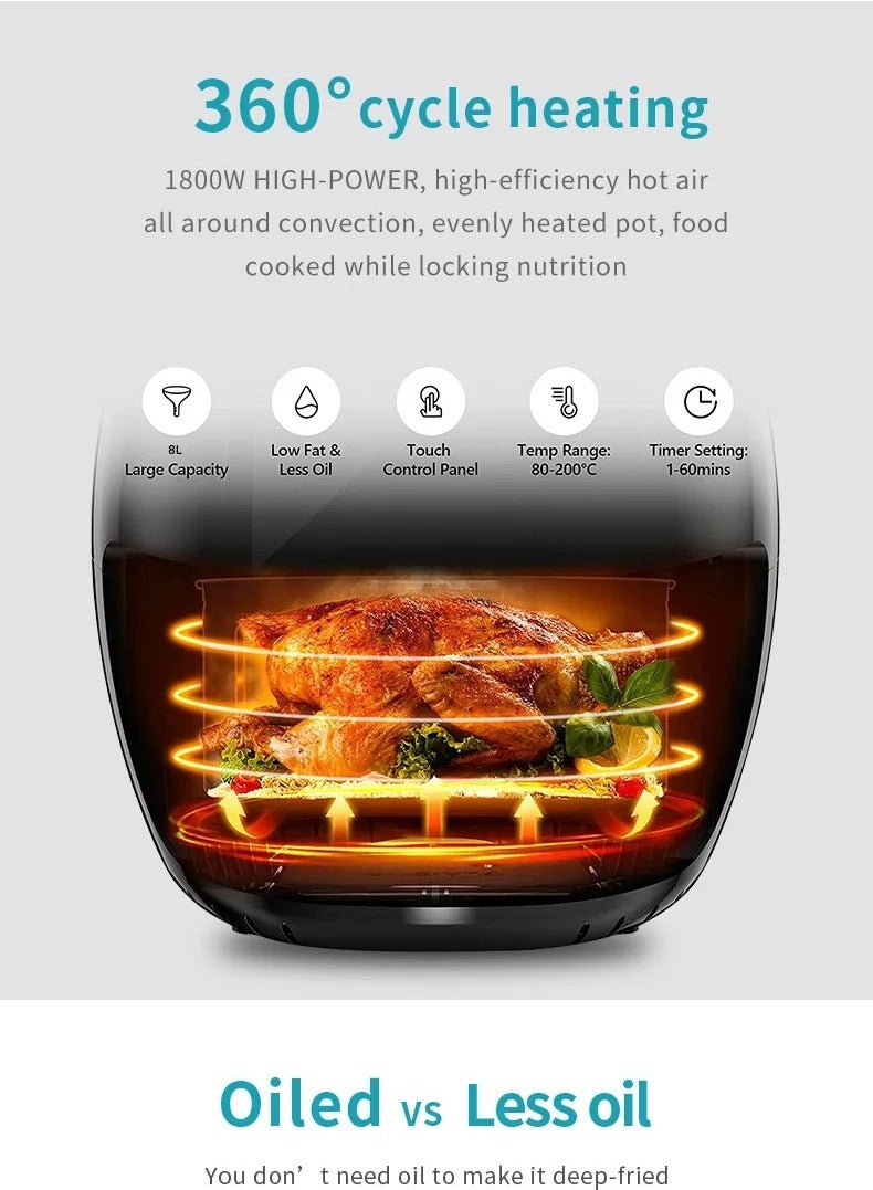 سوكاني مقلاة هوائية صحية من سوكاني SK-8014 سعة 8.0 لتر وقوة 1800 واط - شاشة لمس رقمية، طهي بدون زيت، تقنية الهواء السريع - Image 5