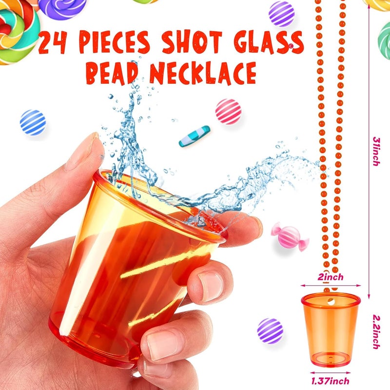 Sureio 24 Pieces Shot Glass on Beaded Necklace Plastic Shot Cup Necklace Bachelorette Party Team Men and Women Supplies - Image 2